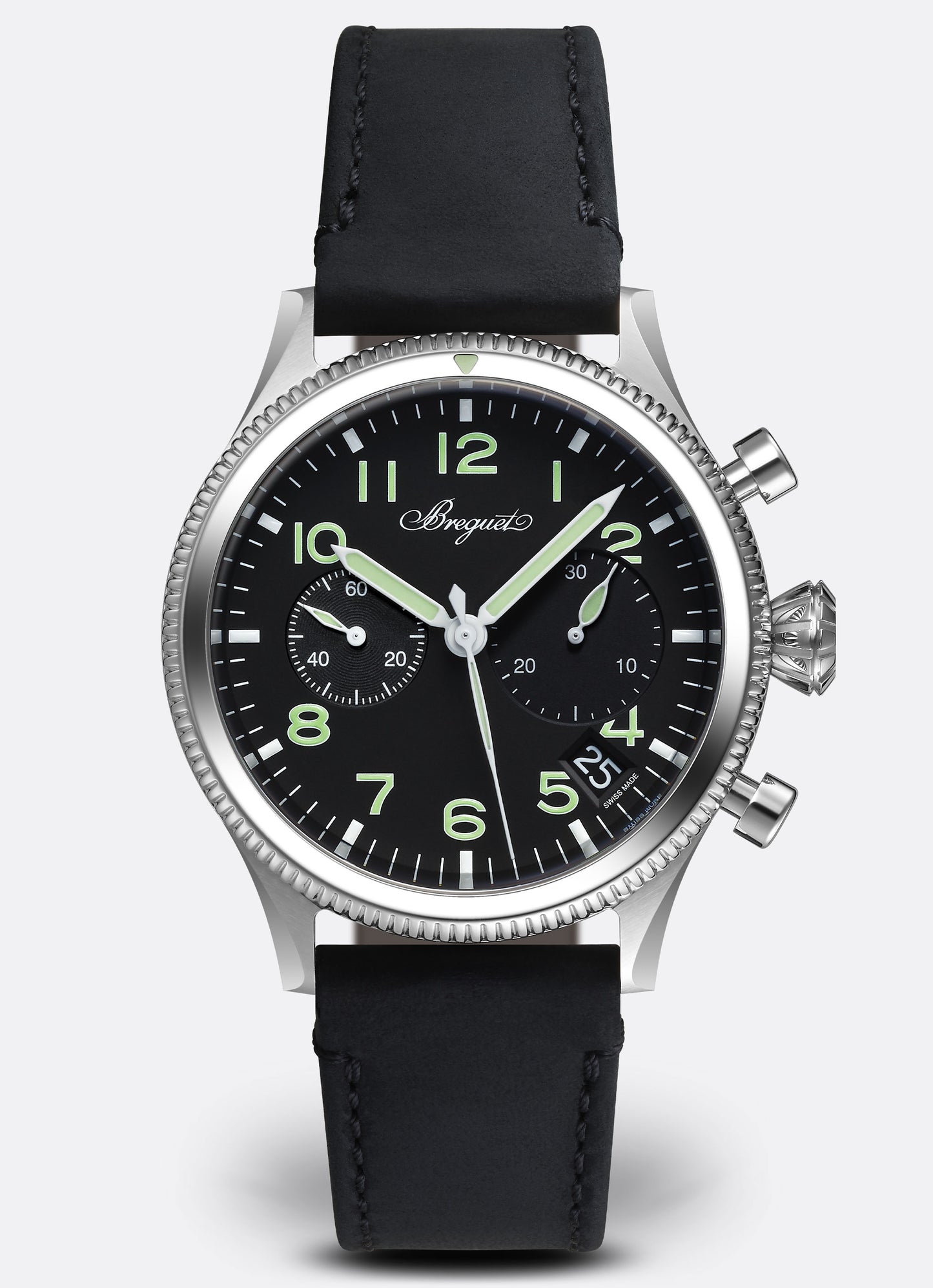 Breguet Type-Xx 42 mm Black Dial Stainless Steel Black Leather Strap 2057ST/92/3WU