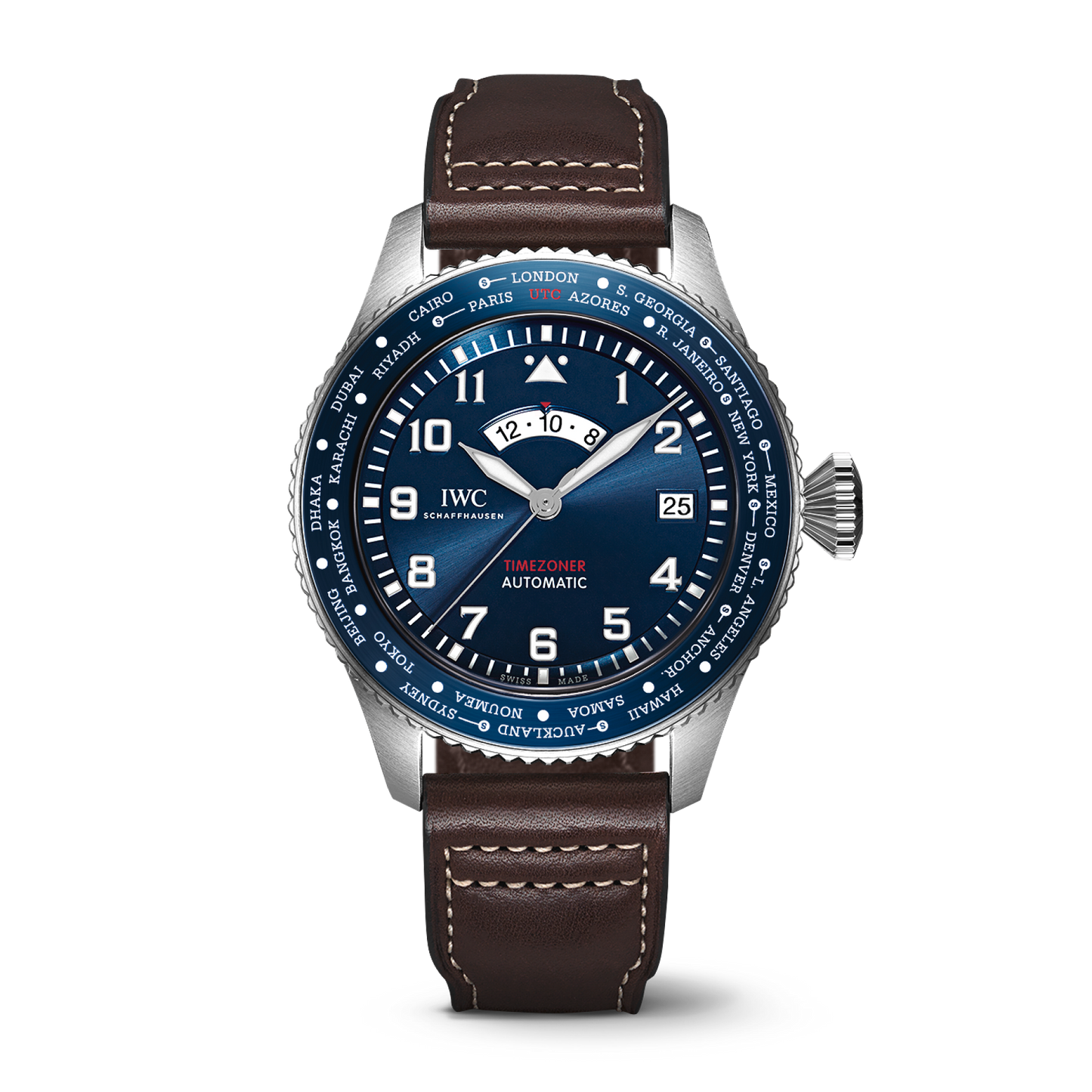 IWC Schaffhausen Pilot’s Watch Timezoner Edition “Le Petit Prince” 46  mm Blue  Dial Stainless Steel  Brown Calfskin Strap IW395503