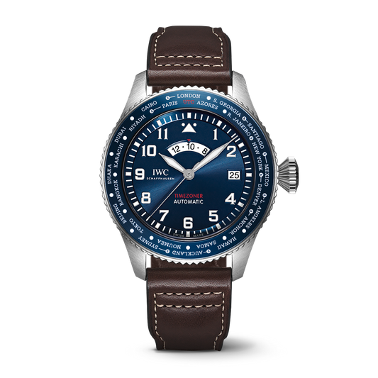 IWC Schaffhausen Pilot’s Watch Timezoner Edition “Le Petit Prince” 46  mm Blue  Dial Stainless Steel  Brown Calfskin Strap IW395503