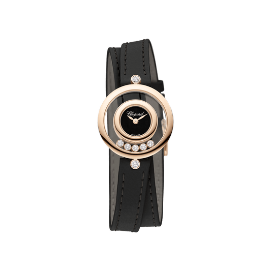 Chopard Happy Diamonds Icons 26 mm Black Dial with Diamonds 18k Rose Gold Calfskin Leather Strap 209415-5004