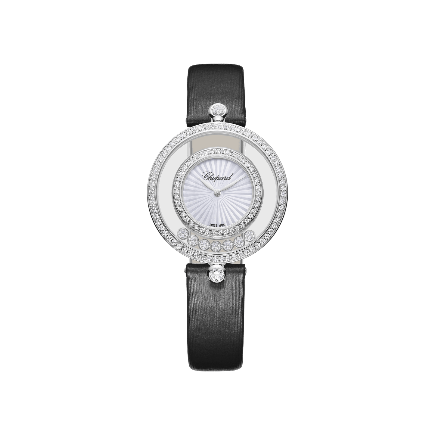 Chopard Happy Diamonds Icons 32 mm Guilloché Mother-Of-Pearl Dial with Diamonds 18K White Gold Alligator Leather Strap 209426-1201