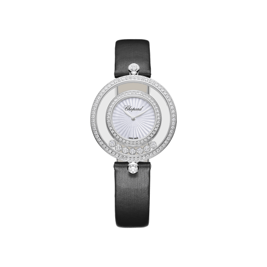 Chopard Happy Diamonds Icons 32 mm Guilloché Mother-Of-Pearl Dial with Diamonds 18K White Gold Alligator Leather Strap 209426-1201