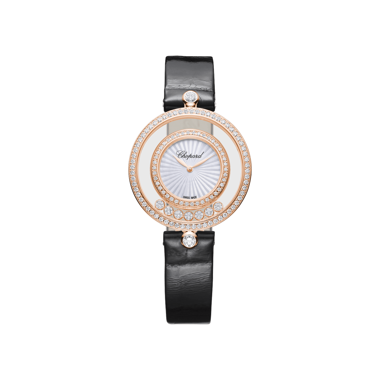 Chopard Happy Diamonds Icons 32 mm Guilloché Mother-Of-Pearl Dial with Diamonds 18k Rose Gold Alligator Leather Strap 209426-5201