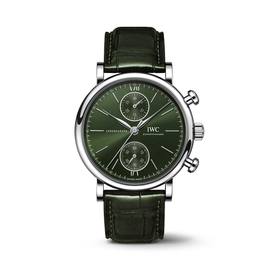 IWC Schaffhausen Portofino Chronograph 39 mm Green  Dial Stainless Steel Green Alligator Leather Strap IW391405