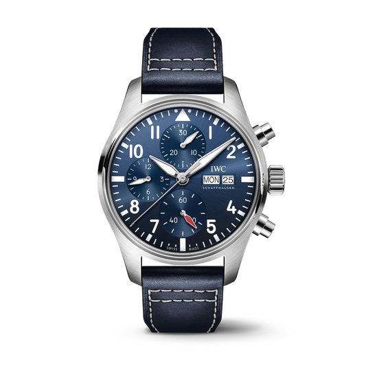 IWC Schaffhausen Pilot’s Watch Chronograph 41  mm Blue  Dial Stainless Steel Blue Calfskin Strap IW388101