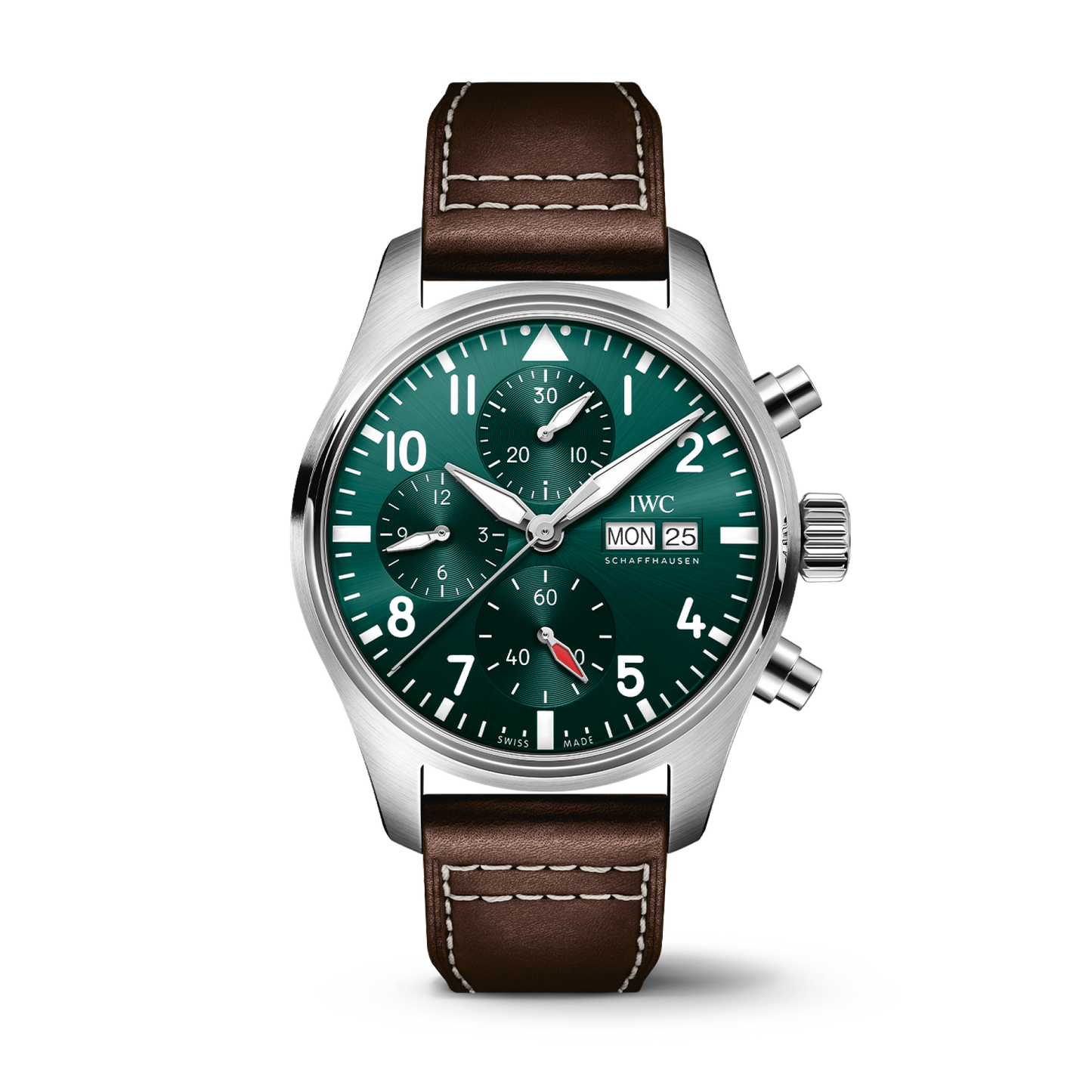 IWC Schaffhausen Pilot’s Watch Chronograph 41  mm Green  Dial Stainless Steel Brown Calfskin Strap IW388103