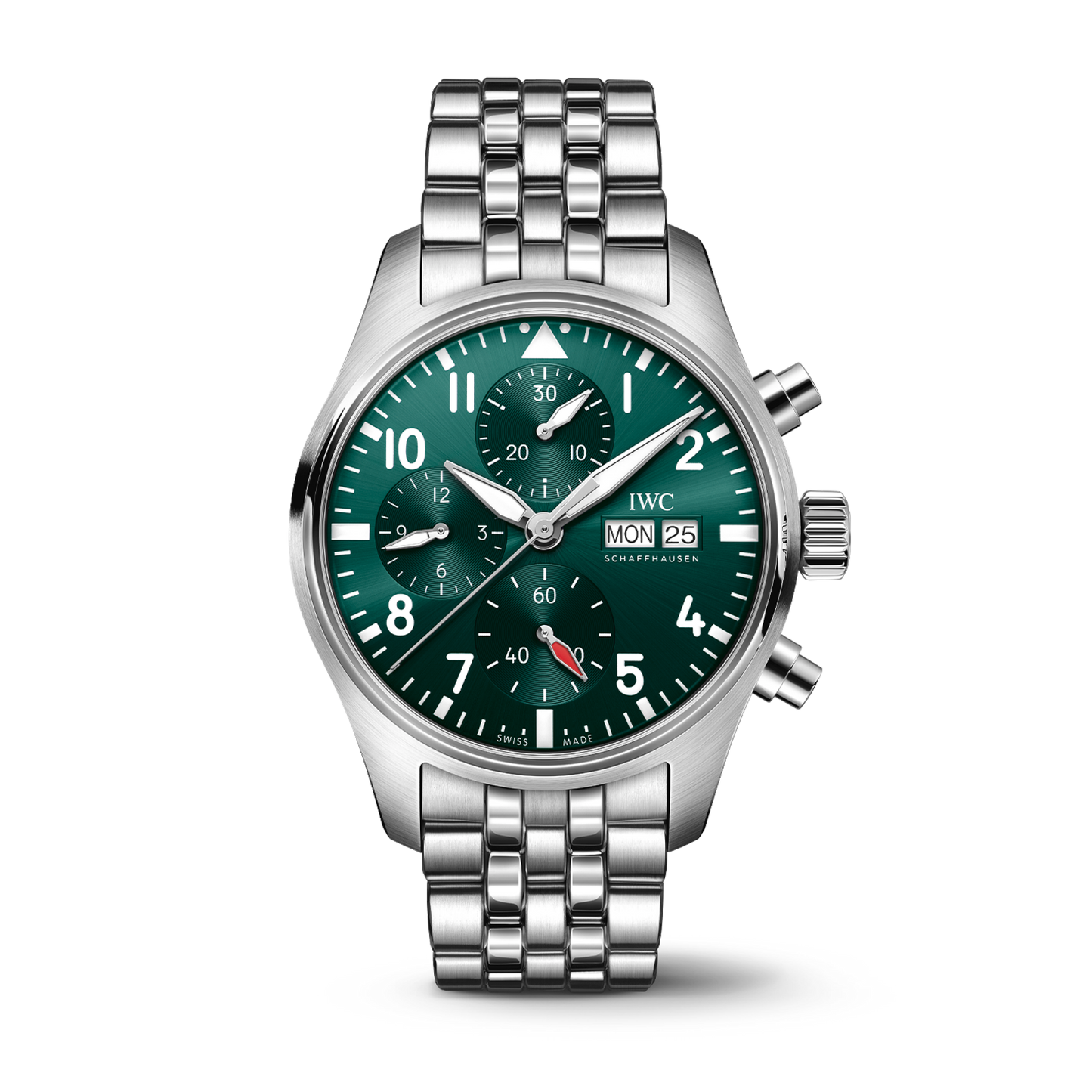 IWC Schaffhausen Pilot’s Watch Chronograph 41  mm Green  Dial Stainless Steel Bracelet IW388104