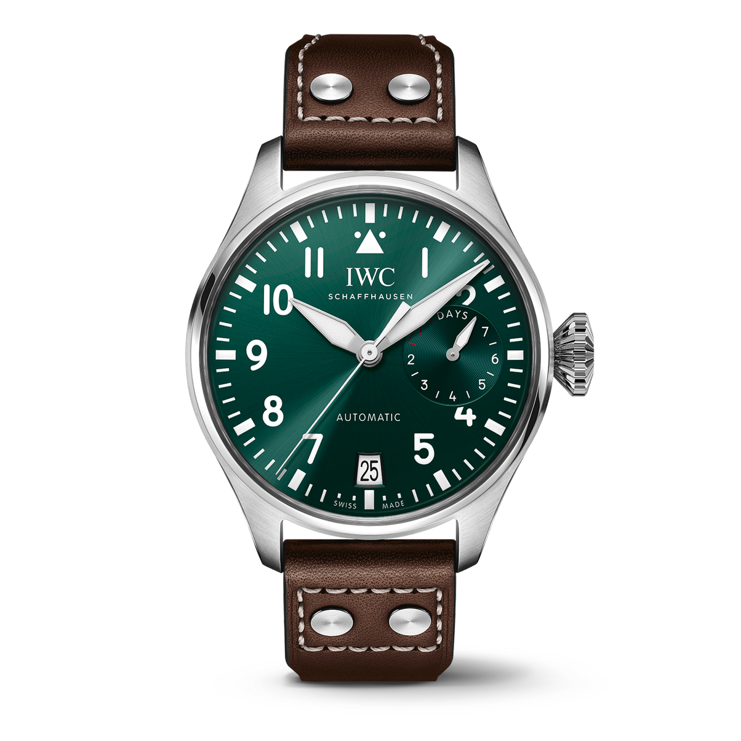 IWC Schaffhausen Big Pilot’s Watch 46.2  mm Green  Dial Stainless Steel  Brown Calfskin Strap IW501015