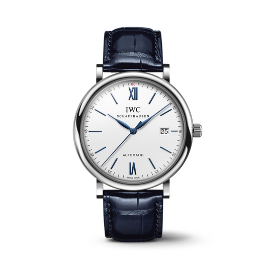 IWC Schaffhausen Portofino Automatic 40 mm Silver  Dial Stainless Steel Blue Alligator Leather Strap IW356527