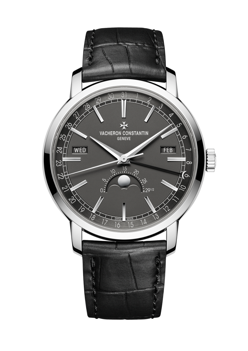 Vacheron Constantin Traditionnelle complete calendar 41 mm Black Dial White Gold Alligator Leather Strap 4010T/000G-B740