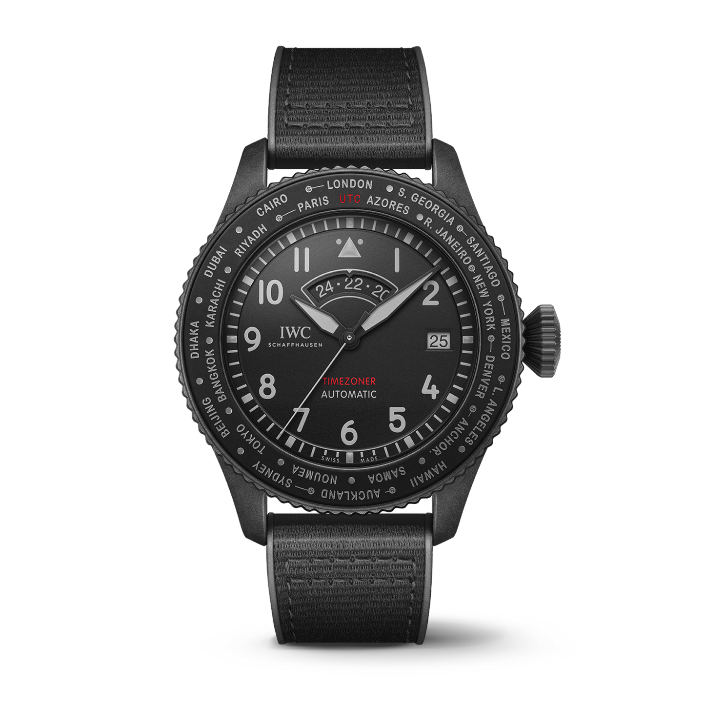 IWC Schaffhausen Pilot's Watch Timezoner TOP GUN Ceratanium® 46 mm Black Dial Ceratanium Black Rubber Strap IW395505