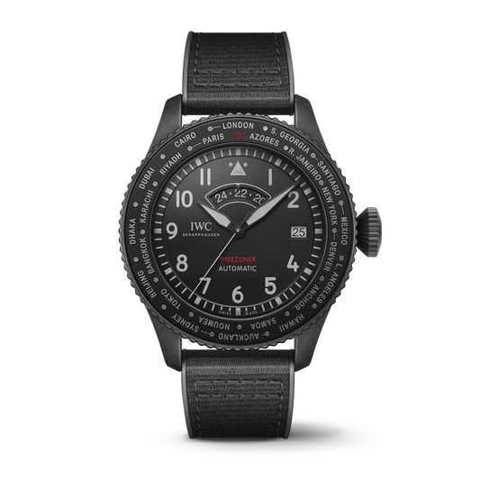 IWC Schaffhausen Pilot's Watch Timezoner TOP GUN Ceratanium® 46 mm Black Dial Ceratanium Black Rubber Strap IW395505