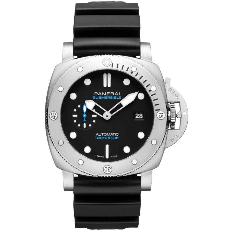 Panerai Submersible QuarantaQuattro 44 mm Black Dial Brushed Steel Caoutchouc Black Strap PAM01229