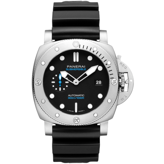 Panerai Submersible QuarantaQuattro 44 mm Black Dial Brushed Steel Caoutchouc Black Strap PAM01229