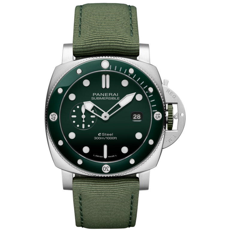 Panerai Submersible QuarantaQuattro Verde Smeraldo 44 mm Green Dial Brushed Steel Recycled PET Green Strap PAM01287