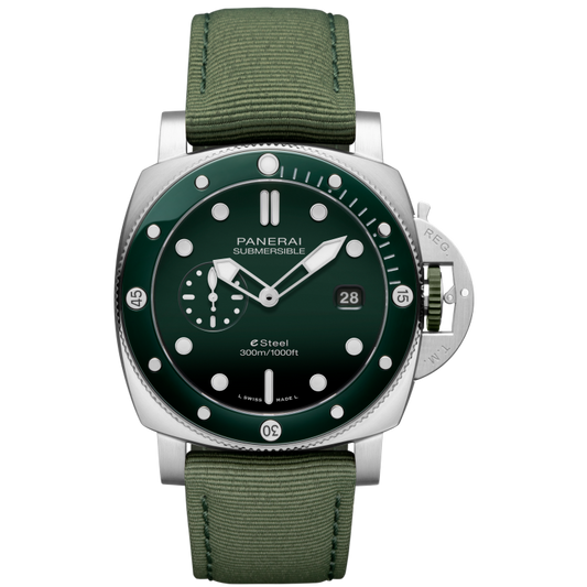 Panerai Submersible QuarantaQuattro Verde Smeraldo 44 mm Green Dial Brushed Steel Recycled PET Green Strap PAM01287