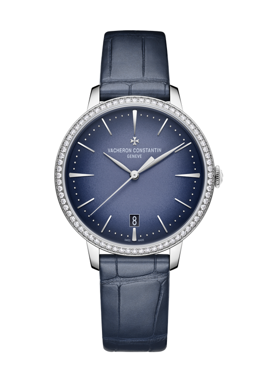 Vacheron Constantin Patrimony self-winding 36.5 mm Blue Dial with Diamonds White Gold Alligator Leather Strap 4115U/000G-B908