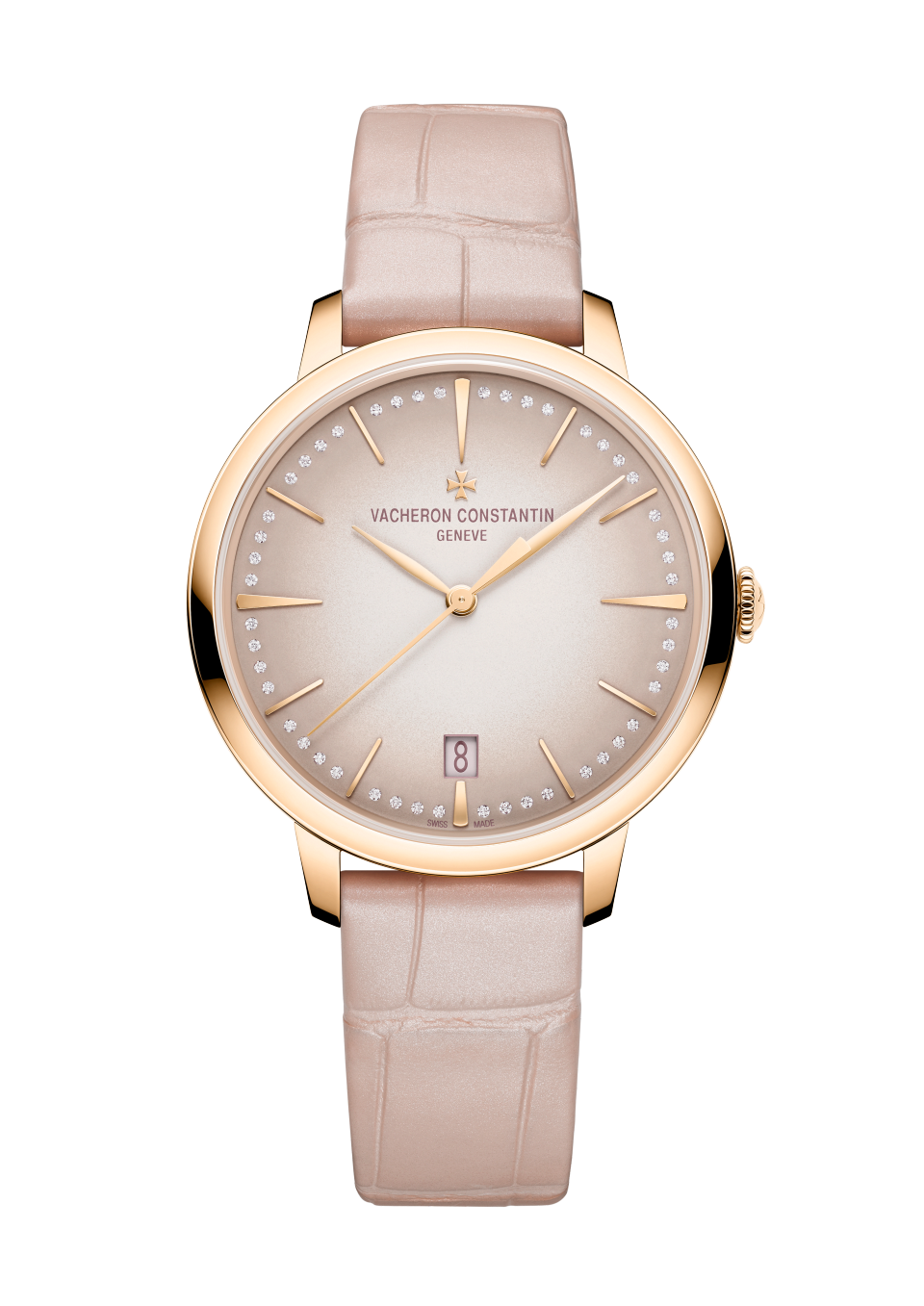 Vacheron Constantin Patrimony self-winding 36.5 mm Pink Dial with Diamonds 18K Pink Gold Alligator Leather Strap 4110U/000R-B905