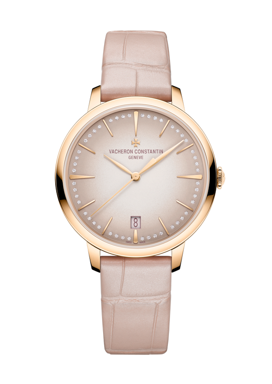 Vacheron Constantin Patrimony self-winding 36.5 mm Pink Dial with Diamonds 18K Pink Gold Alligator Leather Strap 4110U/000R-B905