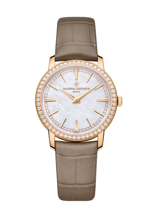 Vacheron Constantin Traditionnelle manual-winding 33 mm White Mother-Of-Pearl Dial with Diamonds 18K Pink Gold Alligator Leather Strap 1405T/000R-B636