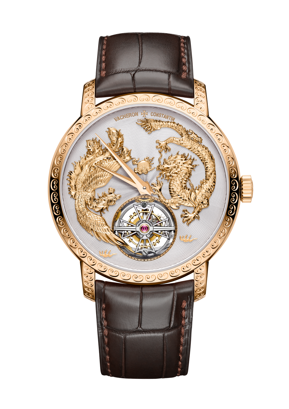 Vacheron Constantin Traditionnelle tourbillon 41 mm Silver Dial 18K Pink Gold Alligator Leather Strap 6040T/000R-B959