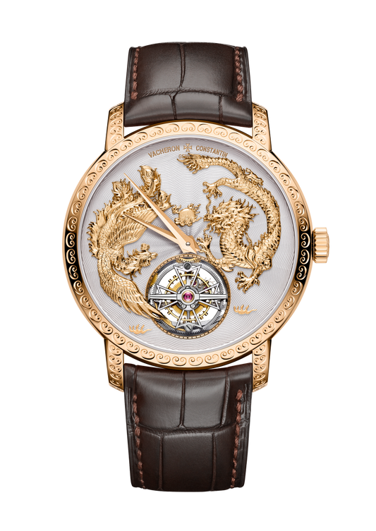 Vacheron Constantin Traditionnelle tourbillon 41 mm Silver Dial 18K Pink Gold Alligator Leather Strap 6040T/000R-B959