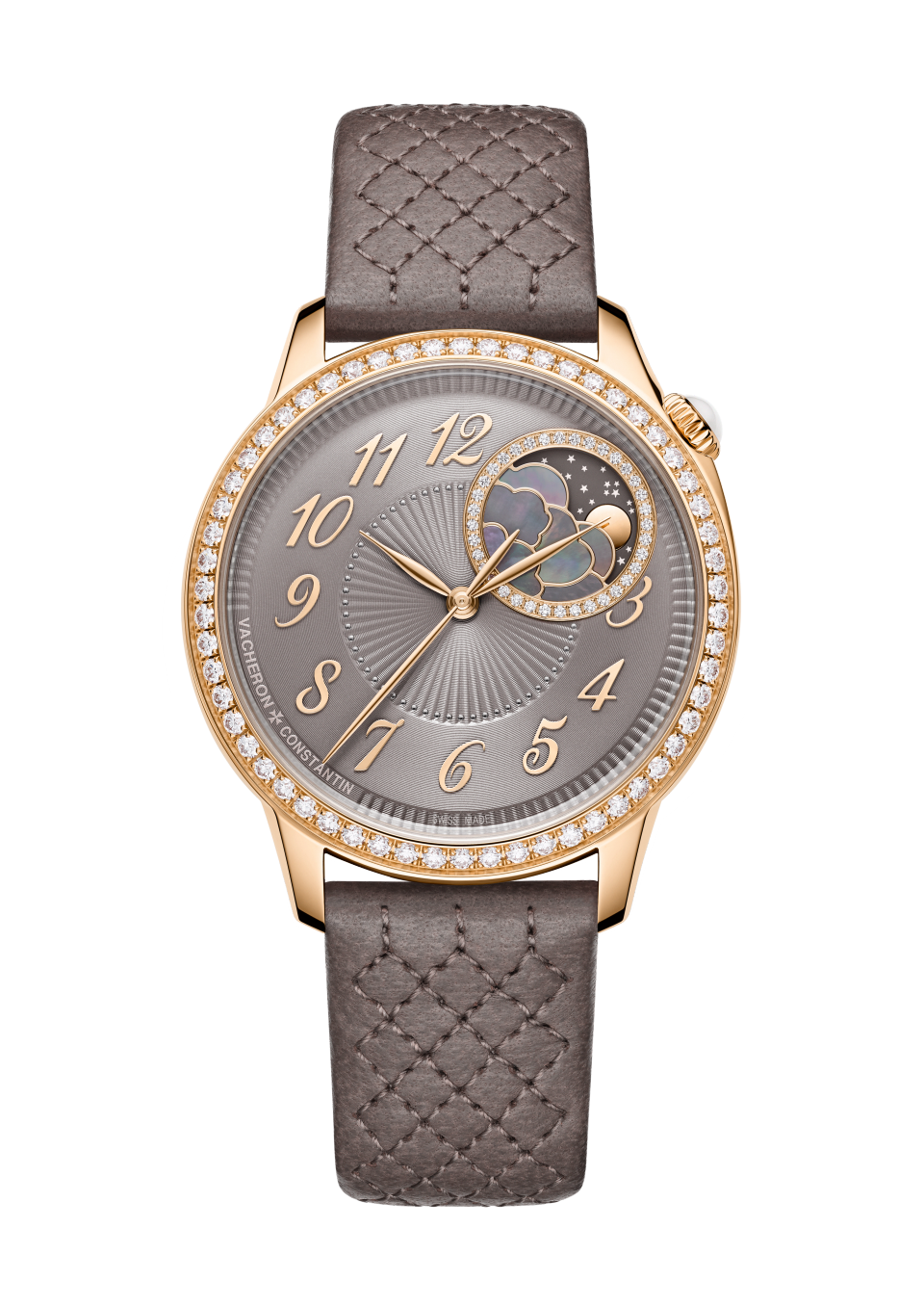 Vacheron Constantin Égérie moon phase 37 mm Grey Dial with Diamonds 18K Pink Gold Lambskin Leather 8005F/000R-B958