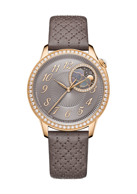 Vacheron Constantin Égérie moon phase 37 mm Grey Dial with Diamonds 18K Pink Gold Lambskin Leather 8005F/000R-B958