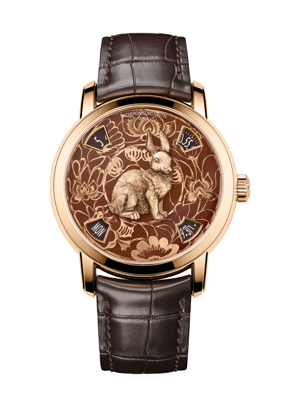 Vacheron Constantin Métiers d'Art The legend of the Chinese zodiac - year of the rabbit 40 mm Brown Dial 18K Pink Gold Alligator Leather Strap 86073/000R-B933