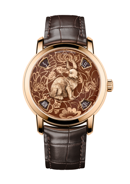 Vacheron Constantin Métiers d'Art The legend of the Chinese zodiac - year of the rabbit 40 mm Brown Dial 18K Pink Gold Alligator Leather Strap 86073/000R-B933