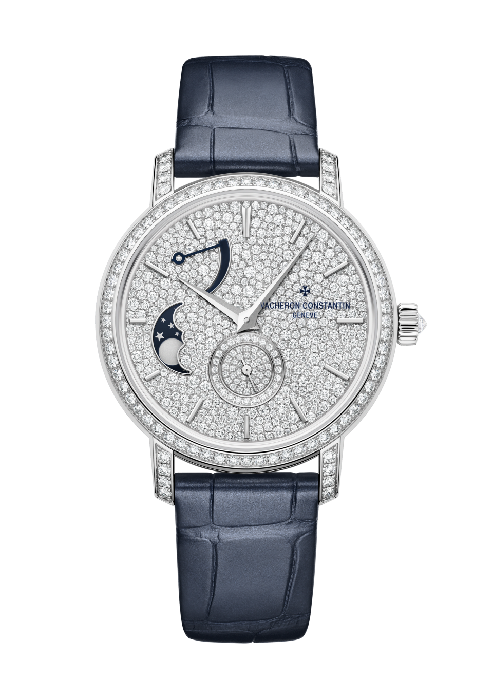 Vacheron Constantin Traditionnelle moon phase 37.5 mm Diamond Paved Dial White Gold Alligator Leather Strap 7006T/000G-B913