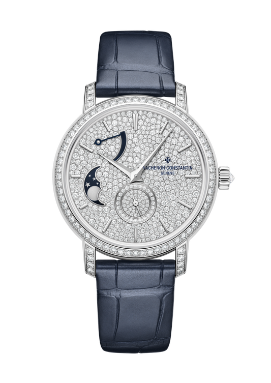 Vacheron Constantin Traditionnelle moon phase 37.5 mm Diamond Paved Dial White Gold Alligator Leather Strap 7006T/000G-B913