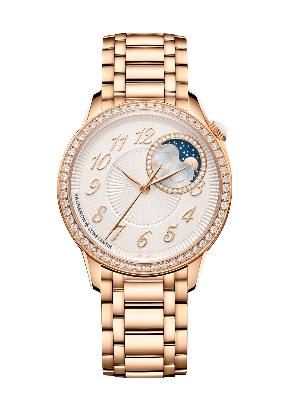 Vacheron Constantin Égérie moon phase 37 mm Silver Dial with Diamonds 18K Pink Gold Bracelet 8005F/120R-H002