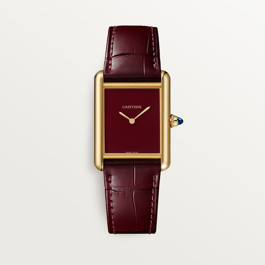 Cartier Tank Louis Large 18k Yellow Gold Red Lacquer Dial Burgundy Alligator Skin Strap WGTA0190