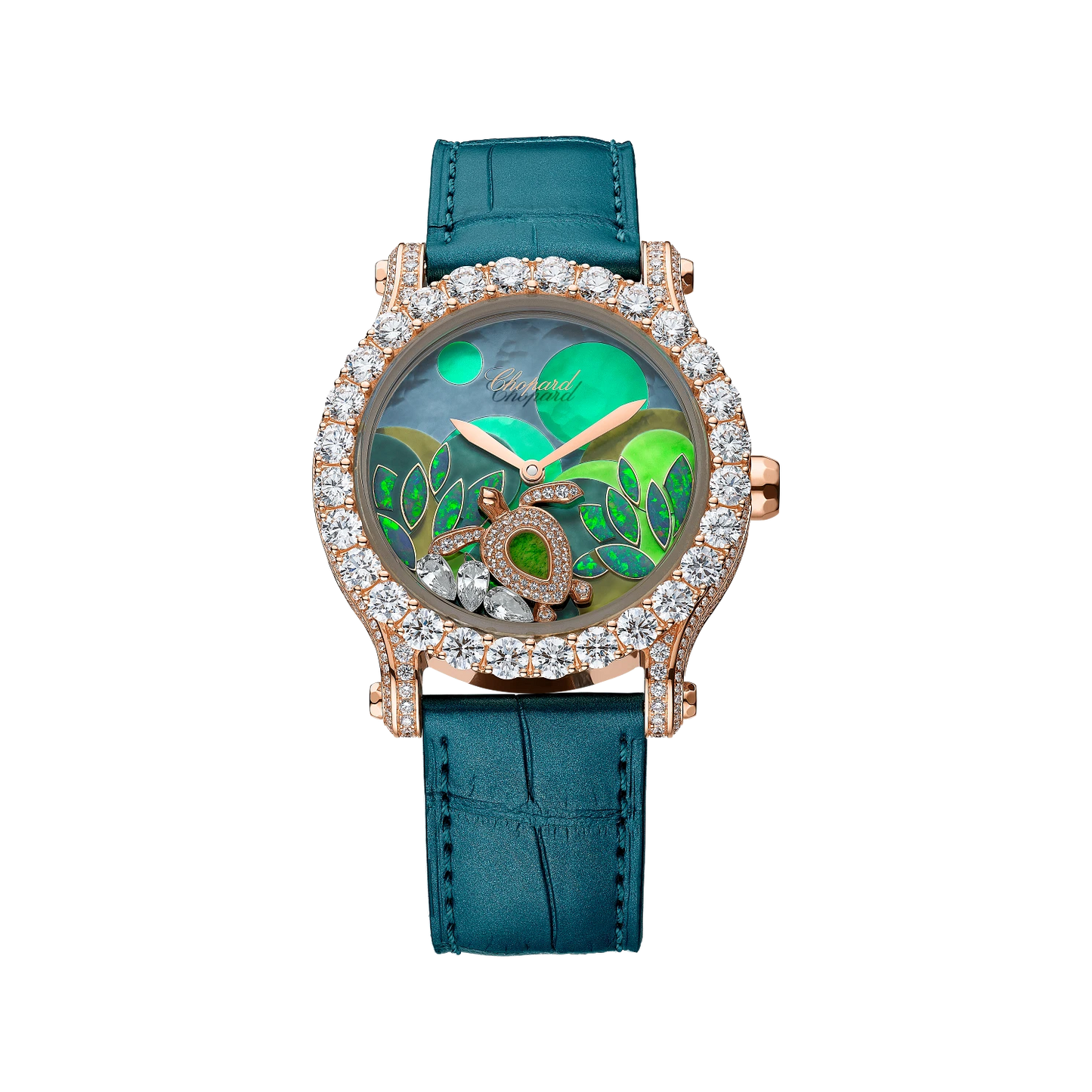 Chopard Happy Sport Métiers d'Art 40 mm Green Dial with Diamonds 18k Rose Gold Alligator Leather Strap 274425-5001