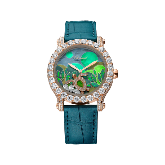 Chopard Happy Sport Métiers d'Art 40 mm Green Dial with Diamonds 18k Rose Gold Alligator Leather Strap 274425-5001