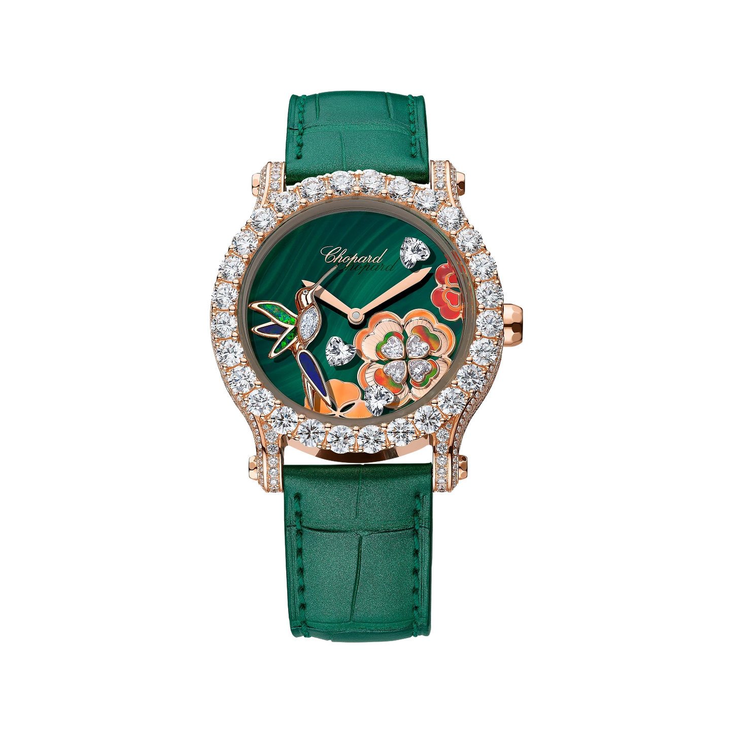 Chopard Happy Sport Métiers d'Art 40 mm Green Dial with Diamonds 18k Rose Gold Alligator Leather Strap 274425-5002