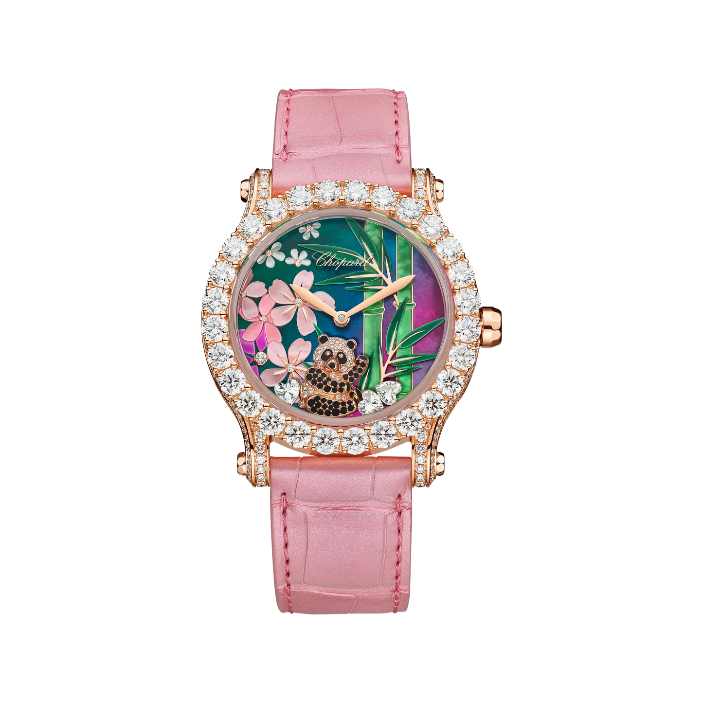 Chopard HAPPY SPORT MÉTIERS D'ART 40 mm Pink Dial with Diamonds 18k Rose Gold Alligator Leather Strap 274425-5003