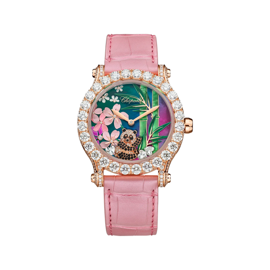 Chopard HAPPY SPORT MÉTIERS D'ART 40 mm Pink Dial with Diamonds 18k Rose Gold Alligator Leather Strap 274425-5003