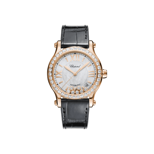 Chopard Happy Sport 36 mm White Mother-Of-Pearl Dial with Diamonds 18k Rose Gold Alligator Leather Strap 274808-5006