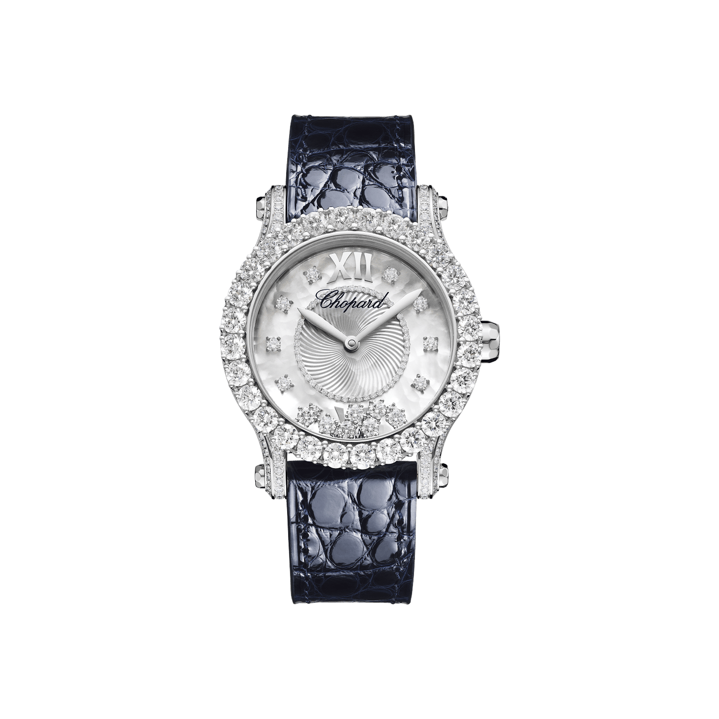 Chopard Happy Sport Joaillerie 36 mm White Mother-Of-Pearl Dial with Diamonds 18K White Gold Alligator Leather Strap 274809-1001