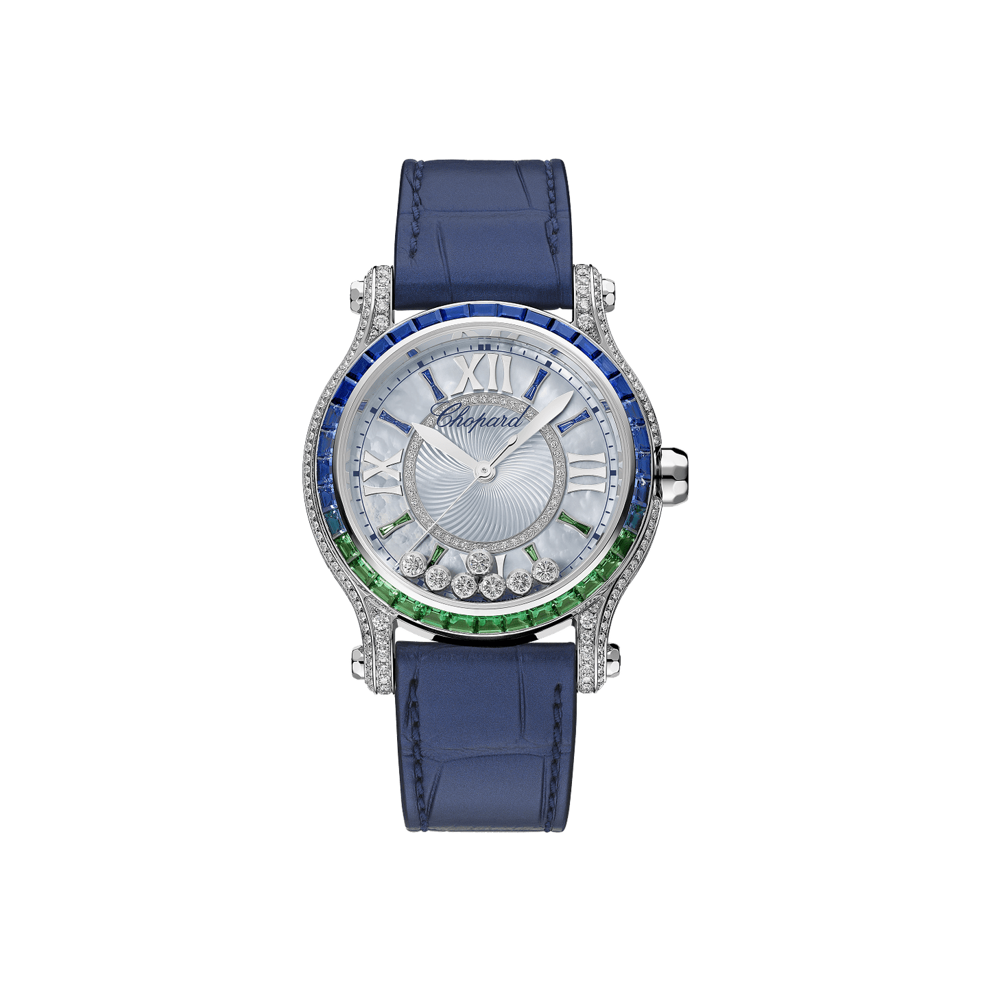 Chopard Happy Sport Laguna Verde 36 mm Textured Mother-Of-Pearl Dial with Diamonds 18K White Gold Alligator Leather Strap 274891-1027