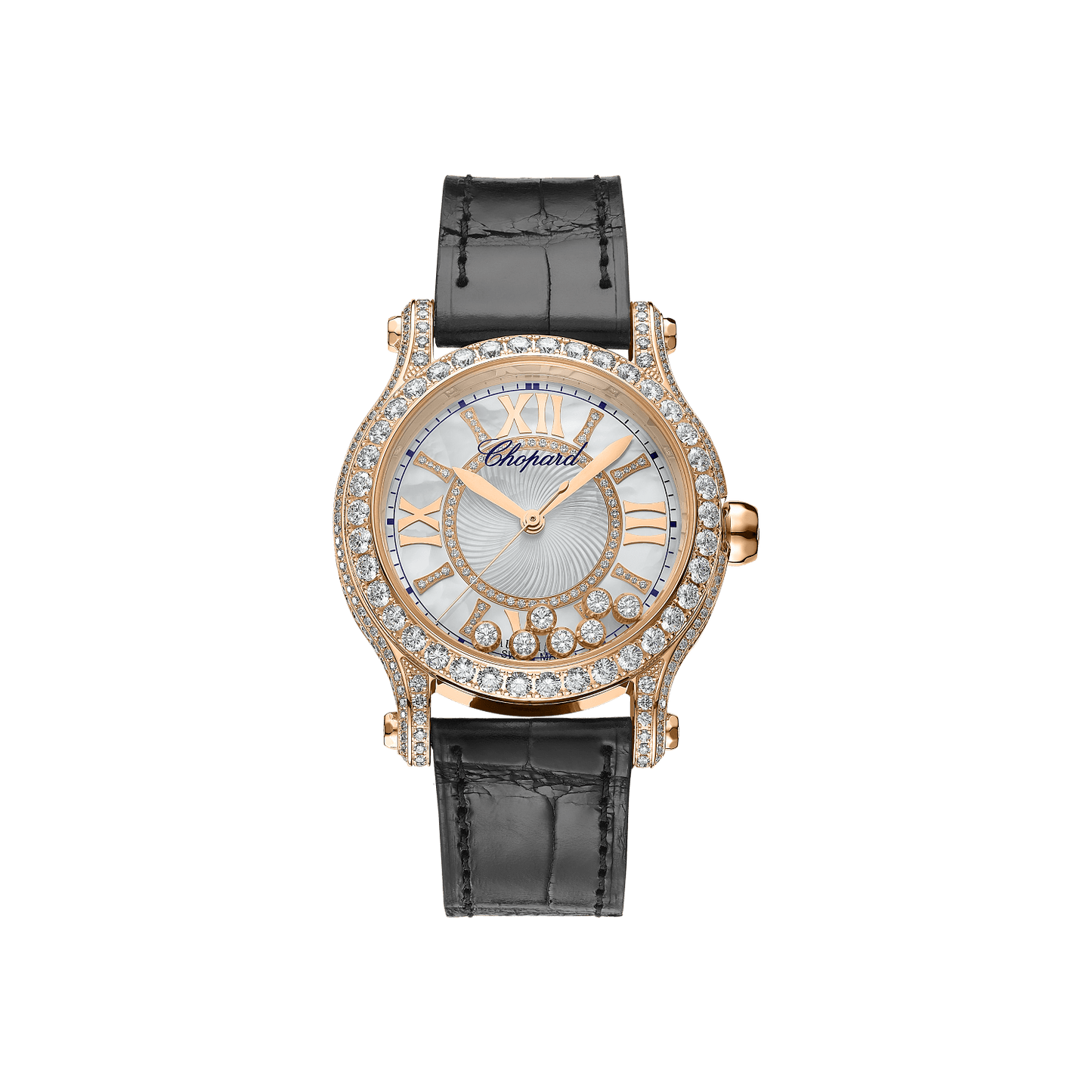 Chopard Happy Sport 36 mm Textured Mother-Of-Pearl Dial with Diamonds 18k Rose Gold Alligator Leather Strap 274891-5009