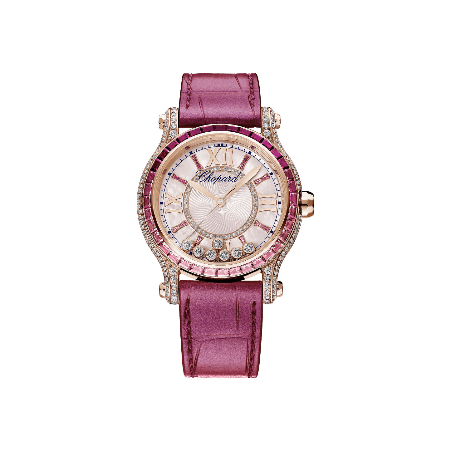 Chopard Happy Sport Rose de Caroline 36 mm Pink Mother-Of-Pearl Dial with Diamonds 18k Rose Gold Alligator Leather Strap 274891-5025