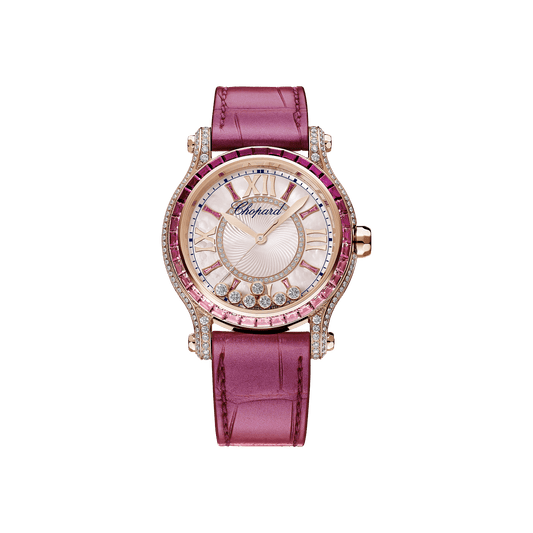 Chopard Happy Sport Rose de Caroline 36 mm Pink Mother-Of-Pearl Dial with Diamonds 18k Rose Gold Alligator Leather Strap 274891-5025