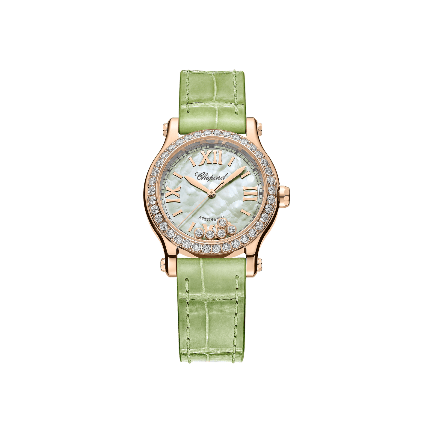 Chopard Happy Sport 30 mm White Mother-Of-Pearl Dial with Diamonds 18k Rose Gold Alligator Leather Strap 274893-5016