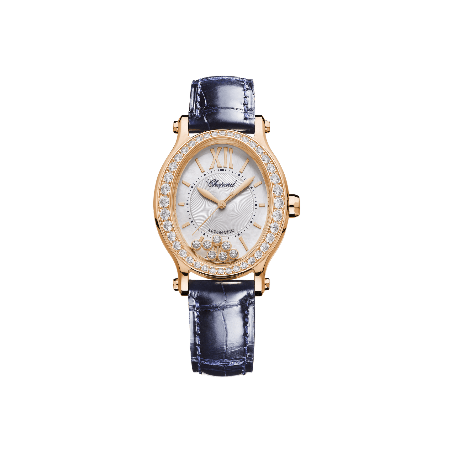 Chopard Happy Sport 29 x 31 mm Silver Dial with Diamonds 18k Rose Gold Alligator Leather Strap 275362-5002