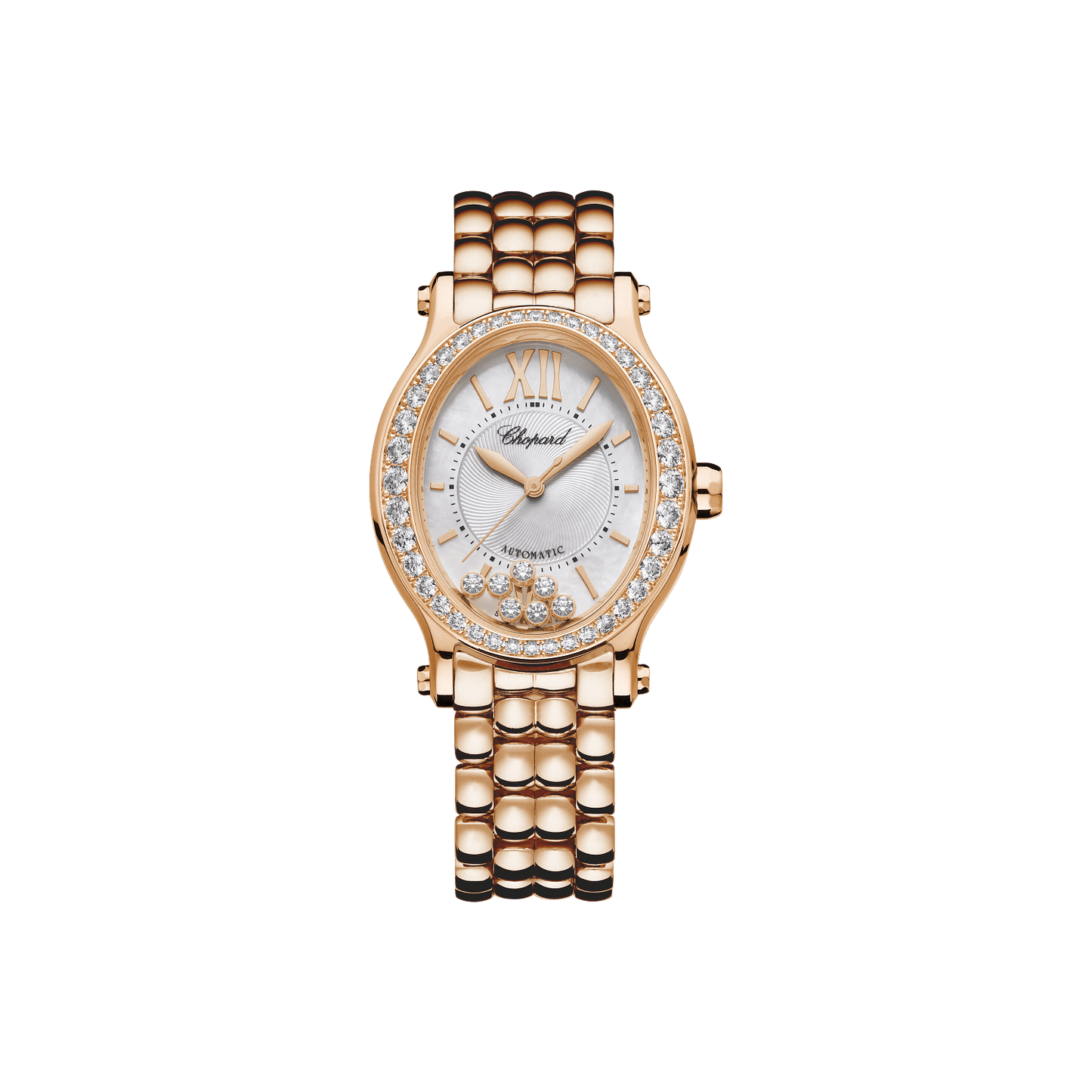 Chopard Happy Sport 29 x 31 mm Silver Dial with Diamonds 18k Rose Gold Bracelet 275362-5005