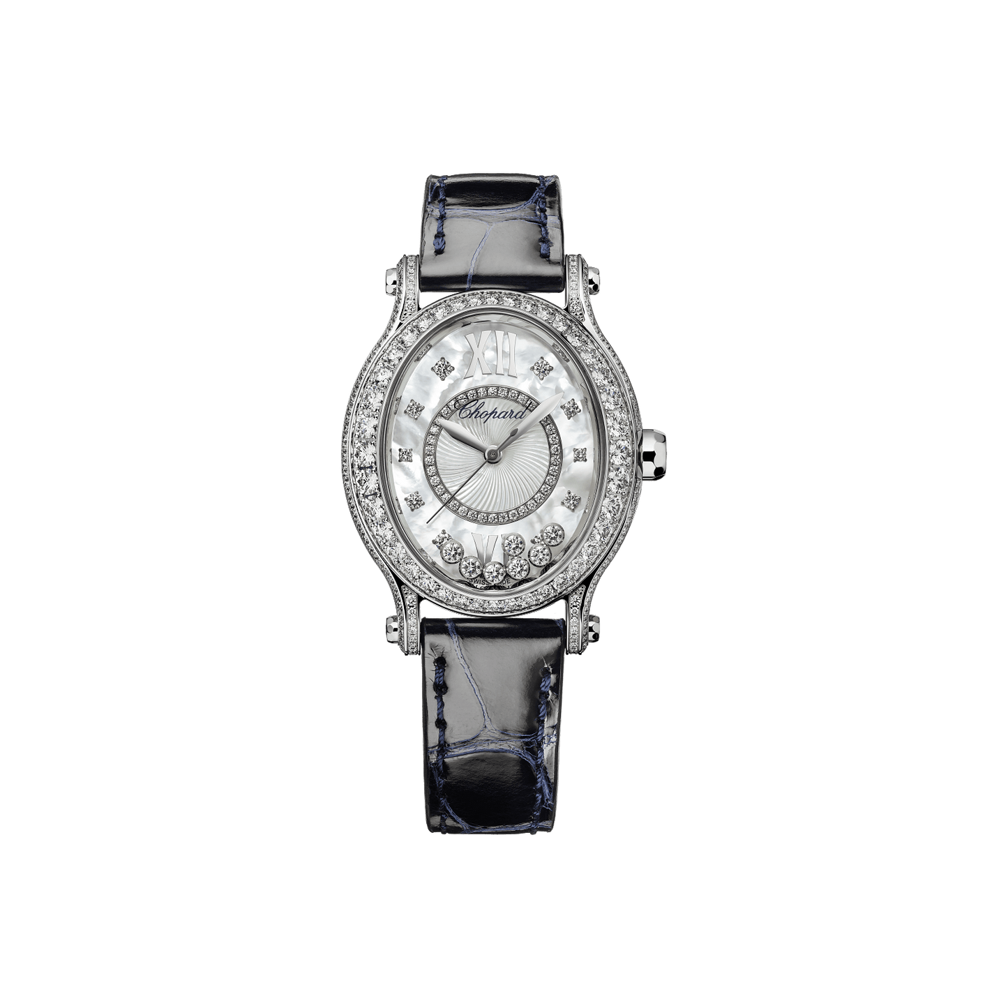 Chopard Happy Sport 29 x 31 mm White Mother-Of-Pearl Dial with Diamonds 18K White Gold Alligator Leather Strap 10A386-5111