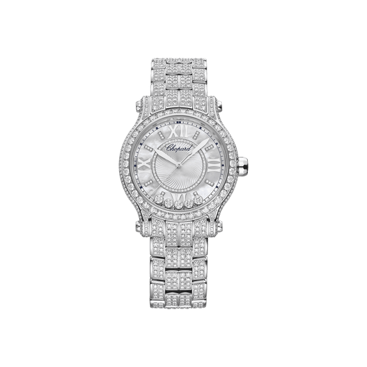 Chopard Happy Sport 33 mm Textured Mother-Of-Pearl Dial with Diamonds 18K White Gold Bracelet 275378-1001